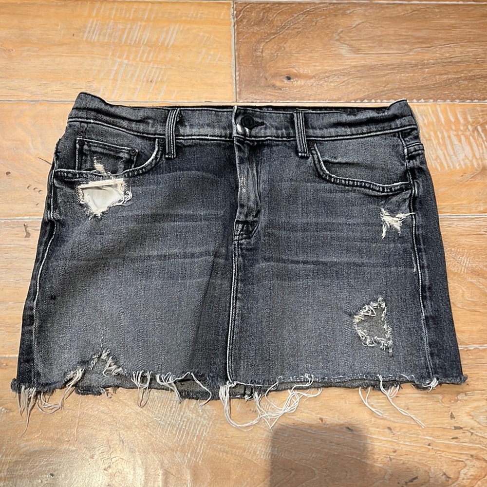 Black distressed jean skirt